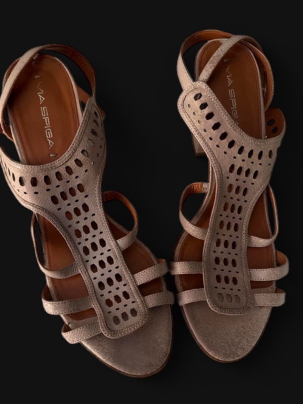 Via Spiga Taupe Strappy Cutout Heels